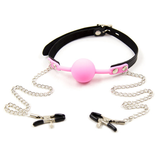 Chained Desire Gag Ball with Nipple Clamps